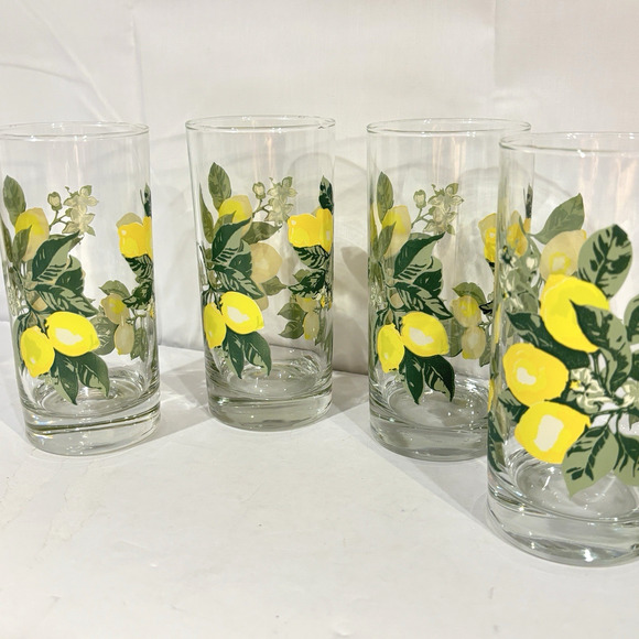 Vintage Set Of 4 Crisa Glassware Royal Norfolk Lemon Tree Tumblers 1970s 16 Oz - Picture 2 of 8